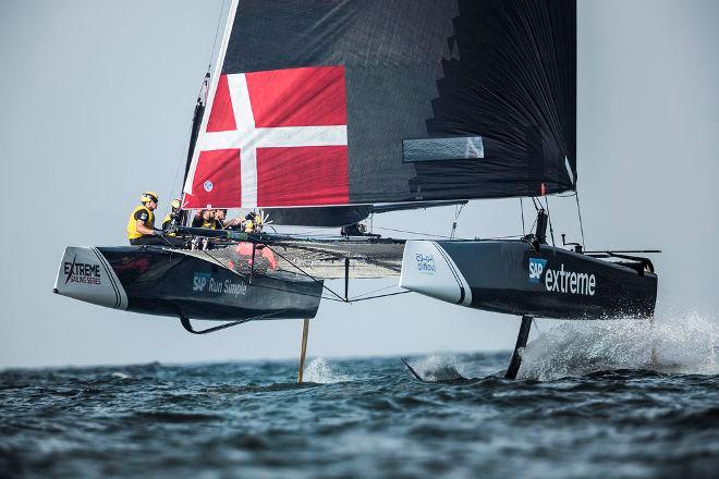 Adam Minoprio helmed SAP Extreme Sailing Team to two race wins in Muscat, Oman today – Extreme Sailing Series © Lloyd Images http://lloydimagesgallery.photoshelter.com/